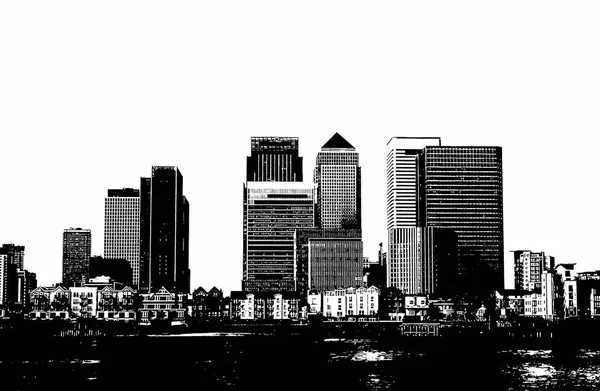 Czarno Biały Ilustracja Linia Centrum Biznesowego Canary Wharf Londyn — Zdjęcie stockowe