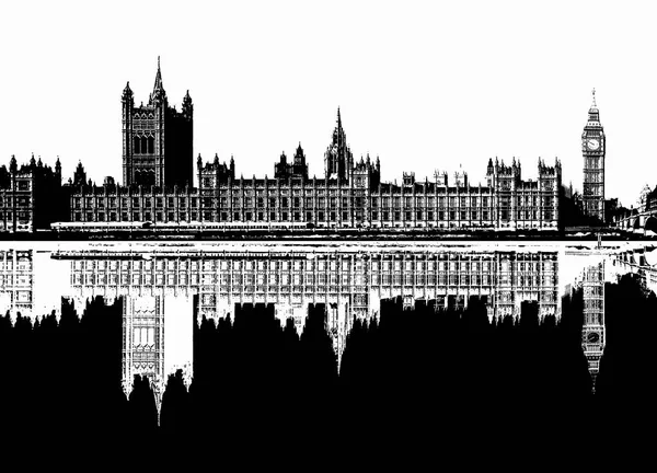 Ilustração Arte Linha Preta Branca Das Casas Parlamento Aka Westminster — Fotografia de Stock