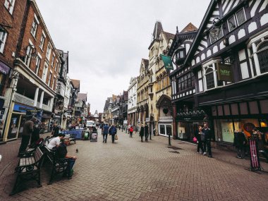 Chester, İngiltere - Haziran 2016 yaklaşık: Ortaçağ Chester satırları