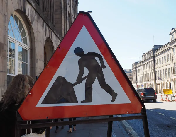 Warning signs, road works in progress traffic sign