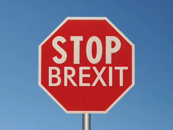 Stop Brexit Sinal Sobre Fundo Céu Azul — Fotografia de Stock
