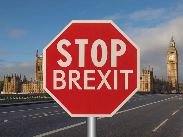 Stopp Brexit Skilt Westminster Bridge Foran Parlamentsbygningen London – stockfoto