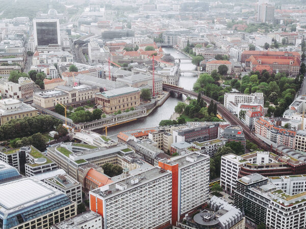 BERLIN, GERMANY - MAY 08, 2014: Aerial bird eye view of the city of Berlin Germany