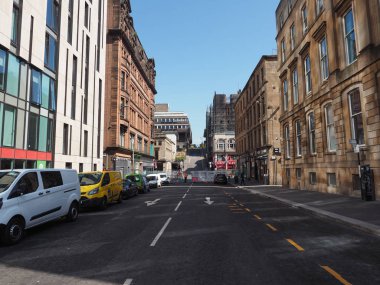 Glasgow, İngiltere - Haziran 2018 yaklaşık: Glasgow School of Art kalıntıları 1896 yılında Charles Rennie Mackintosh tarafından tasarlanmış, Haziran 2018 sonra ateş