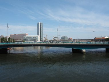 Belfast, İngiltere - Haziran 2018 yaklaşık: Panoramik nehir Lagan