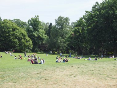Belfast, İngiltere - Haziran 2018 yaklaşık: Botanik Bahçeleri güneşlenme insanlar