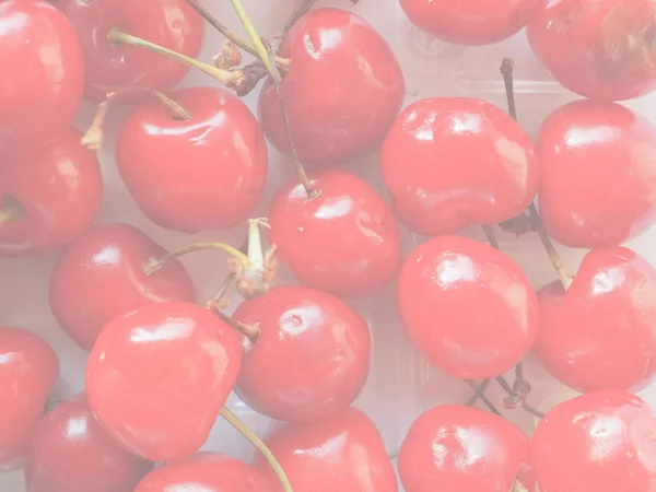 Cereja Vermelha Prunum Fruta Comida Vegetariana Delicado Tom Suave Desbotada — Fotografia de Stock