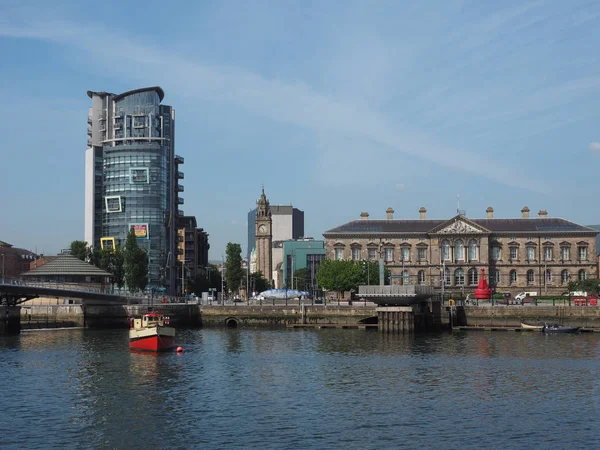 Belfast Verenigd Koninkrijk Circa Juni 2018 Panoramisch Uitzicht Rivier Lagan — Stockfoto