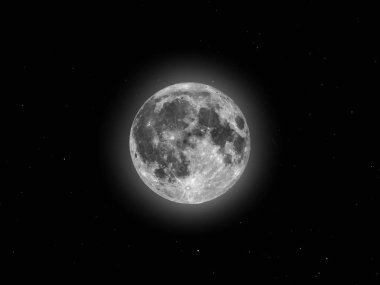 Full moon seen with an astronomical telescope, with starry sky clipart