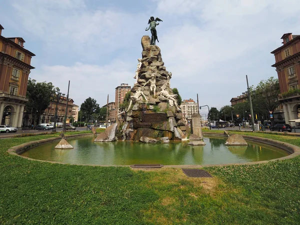 Torino Olaszország Július 2018 Körül Frejus Alagút Emlékmű Piazza Statuto — Stock Fotó