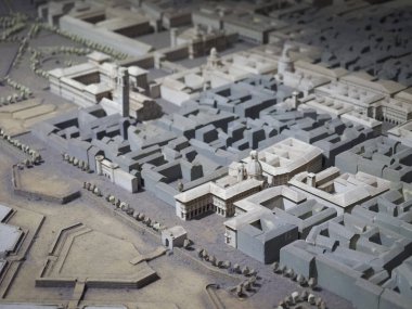 Venaria, İtalya - yaklaşık Ağustos 2018: 3d ölçek model Turin Barok zamanında Reggia di Venaria havadan görünümü