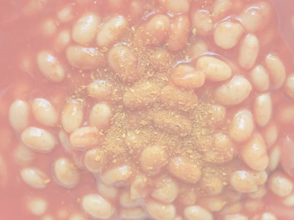 Detalhe Feijões Assados Molho Tomate Delicado Tom Suave Desbotada Útil — Fotografia de Stock