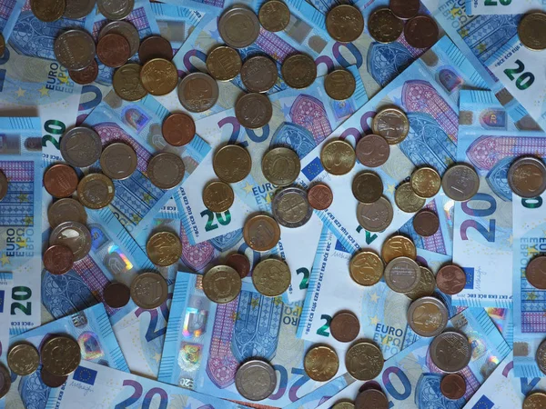 Європейські Банкноти Монети Євро Валюта Європейського Союзу — стокове фото