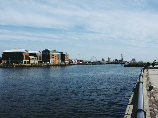 Belfast Verenigd Koninkrijk Circa Juni 2018 Panoramisch Uitzicht Rivier Lagan — Stockfoto