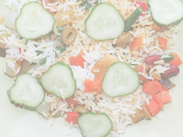 Arroz Curry Con Verduras Temporada Comida India Vegetariana Delicado Tono —  Fotos de Stock