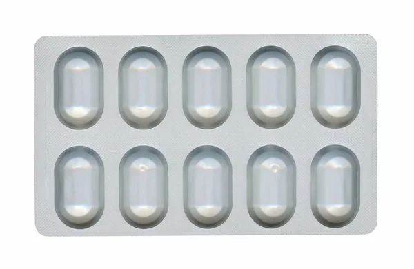 Farmacéutica Sobre Contador Píldoras Prescripción Aisladas Sobre Fondo Blanco — Foto de Stock