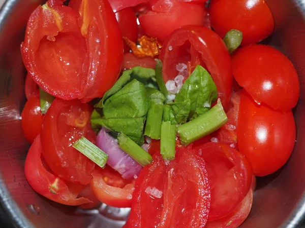 Beredning Sås Tomatketchup Används Som Pasta Krydda Med Tomat Basilika — Stockfoto