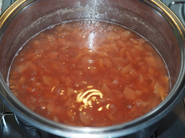 Fruit Tijdens Voorbereiding Van Een Jam Koken — Stockfoto