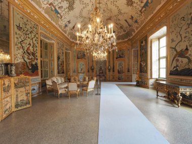 Nichelino, İtalya - Eylül 2018 yaklaşık: Palazzina di caccia di Stupinigi (anlam Stupinigi Av Köşkü) Kraliyet AV Köşkü iç görünüm