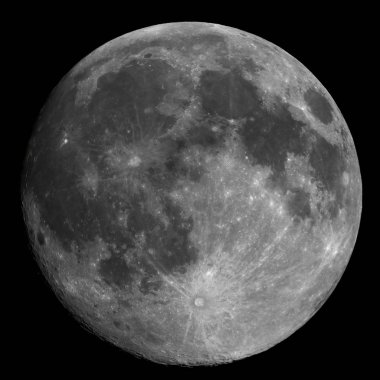 Astronomik bir teleskopla görülen dolunay