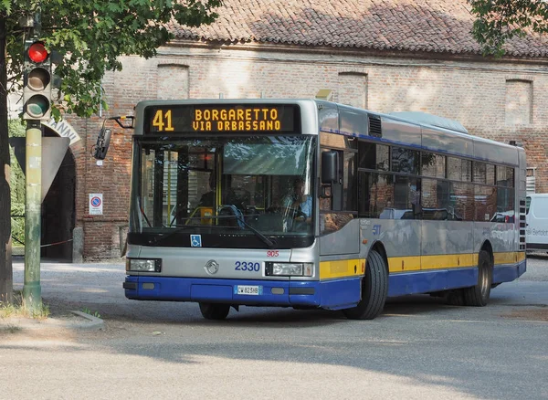 Turyn Włochy Około Września 2018 Autobusy Transportu Publicznego Linia Dla — Zdjęcie stockowe