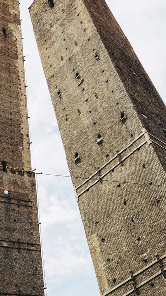 Torre Garisenda Torre Degli Asinelli Torres Inclinadas Alias Due Torri — Foto de Stock