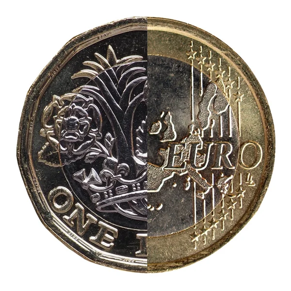 Коллаж Монет Один Фунт Один Евро Валюта Великобритании Европейского Союза — стоковое фото