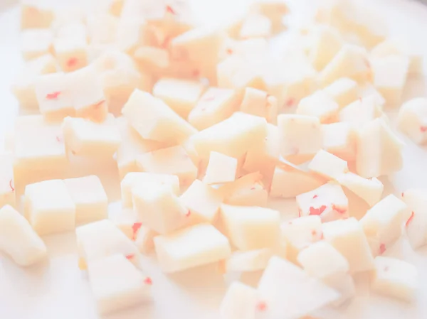 Fromage Dés Avec Des Piments Rouges Délicat Ton Fondu Doux — Photo