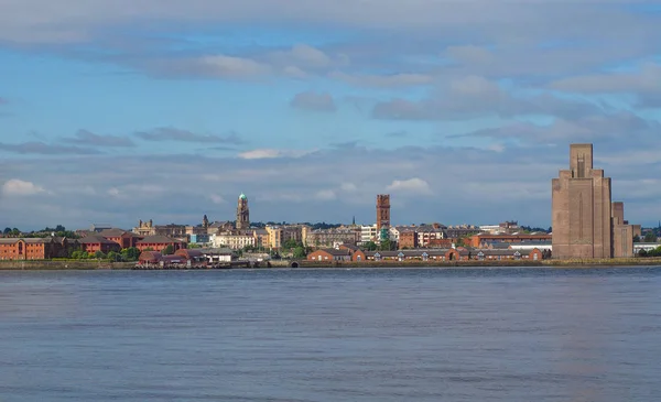 Liverpool Birkenhead Waterfront Brett Panorama Utsikt Över Floden Mersey — Stockfoto