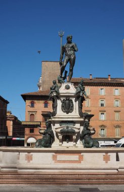 Bologna, İtalya - Eylül 2018 yaklaşık: Fontana del Nettuno (Neptun Fountain anlamına gelir)