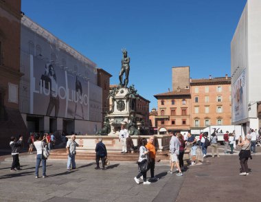 Bologna, İtalya - Eylül 2018 yaklaşık: Fontana del Nettuno (Neptun Fountain anlamına gelir)