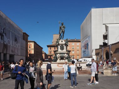 Bologna, İtalya - Eylül 2018 yaklaşık: Fontana del Nettuno (Neptun Fountain anlamına gelir)