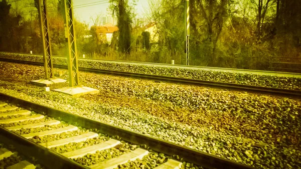 Vías Férreas Para Transporte Público Trenes Entorno Suburbano Vintage Retro —  Fotos de Stock