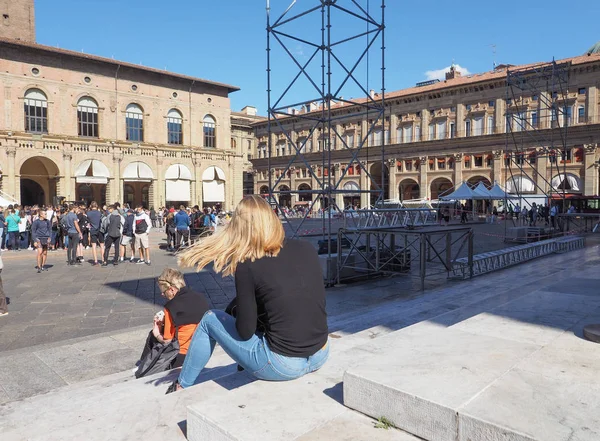 Bologna Talya Eylül 2018 Yaklaşık Nsanlarda Piazza Maggiore Aka Piazza — Stok fotoğraf