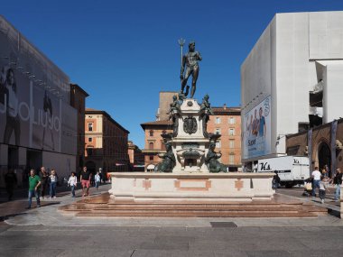 Bologna, İtalya - Eylül 2018 yaklaşık: Fontana del Nettuno (Neptun Fountain anlamına gelir)