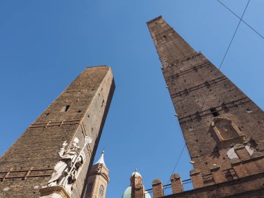 Torre Garisenda and Torre Degli Asinelli leaning towers aka Due Torri (meaning Two towers) in Bologna, Italy clipart