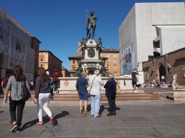 Bologna, İtalya - Eylül 2018 yaklaşık: Fontana del Nettuno (Neptun Fountain anlamına gelir)