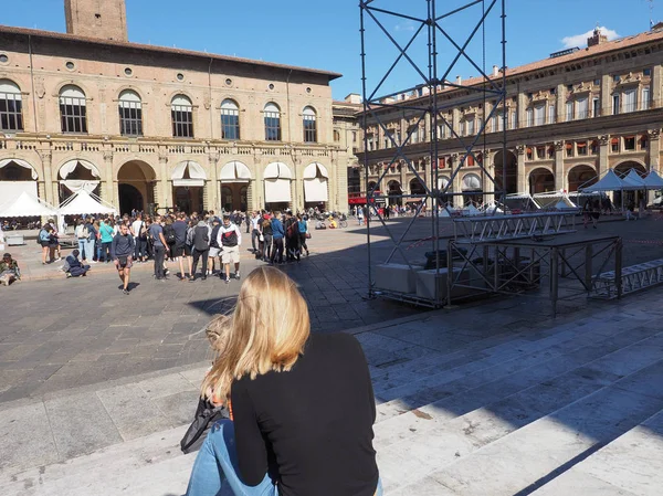 Bologna Talya Eylül 2018 Yaklaşık Nsanlarda Piazza Maggiore Aka Piazza — Stok fotoğraf