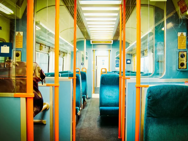 A Perspective view of a Train interior vintage retro