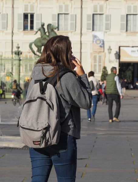 Турин Італія Circa 2018 Жовтня Люди Piazza Castello Квадратний — стокове фото