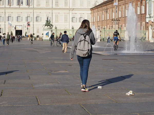 Турин Италия Circa Octo2018 Люди Площади Пьяцца Кастро — стоковое фото
