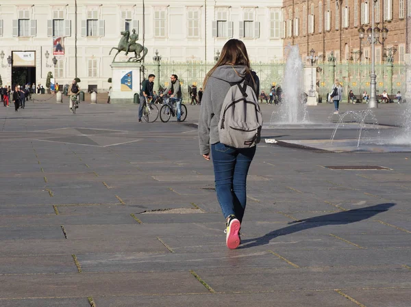 Турин Італія Circa 2018 Жовтня Люди Piazza Castello Квадратний — стокове фото