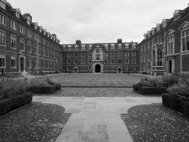 Cambridge, İngiltere - Ekim 2018 yaklaşık: St Catharine'nın üniversite siyah beyaz