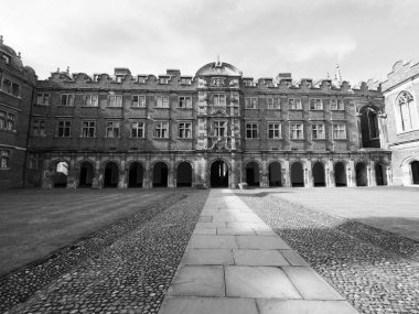 Cambridge, İngiltere - Ekim 2018 yaklaşık: Üçüncü Mahkemesi St John's College siyah beyaz