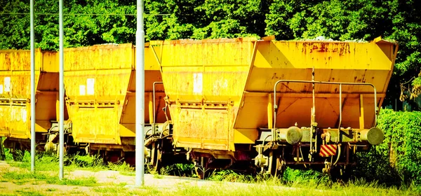 Sarı Kargo Tren Istasyonu Vintage Retro Vagonlar — Stok fotoğraf