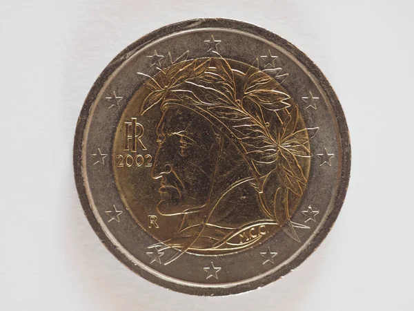 ユーロのお金 ユーロ 欧州連合 記念コインを示す古代イタリアの詩人ダンテ アリギエーリの通貨 — ストック写真