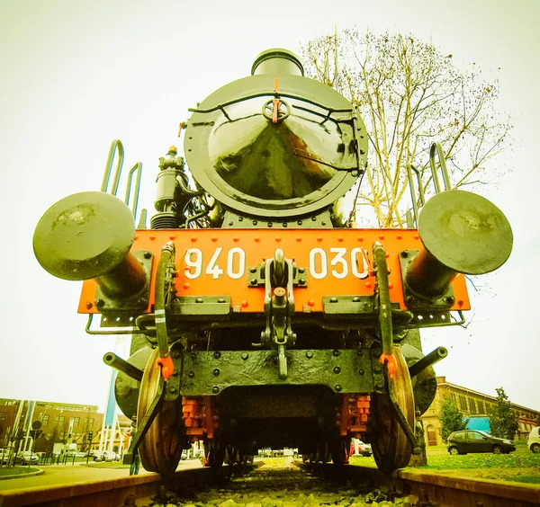 Detalhe Antigo Trem Vapor Locomotiva Veículo Vintage Retro — Fotografia de Stock