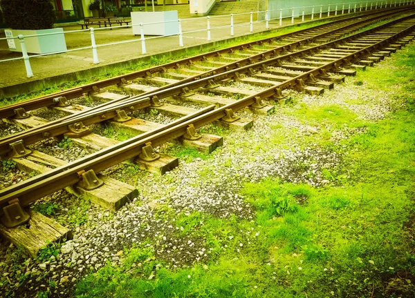 Železniční Koleje Pro Vlak Archivní Vyvrcholení Retro Mhd — Stock fotografie