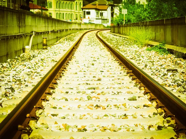 Railway Railroad Tracks Train Public Transport Vintage Retro — Stock Photo, Image