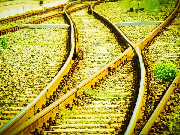 Detalhe Dos Trilhos Ferroviários Para Trem Vintage Retro — Fotografia de Stock